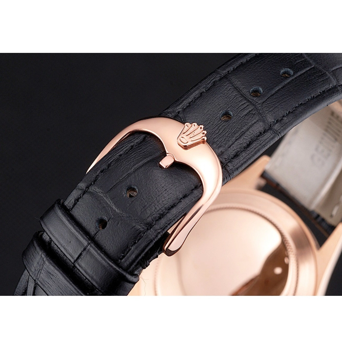 Good Copy Rolex Watches Leather White Rose Case Black Swiss Rolex Strap Datejust Gold Dial 0706